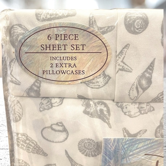 NIP Panama Jack Island Breeze Collection 6 PC Sheet KING Seashell Themed Set - Picture 2 of 5